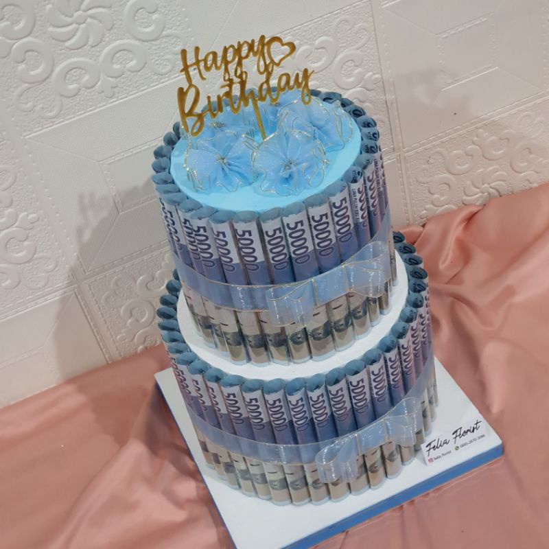 Kado Ultah Hadiah Anniv Birthday Gift Pacar | Money Cake 2 Tiers High Kue Uang Asli