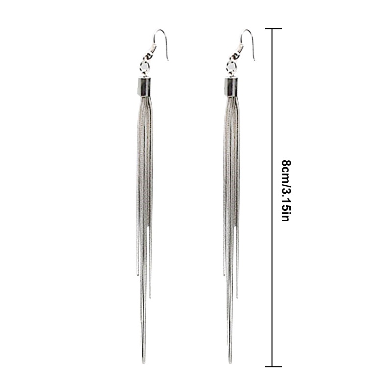 Anting Gantung Panjang Lapis Silver Model Rantai Rumbai Untuk Wanita