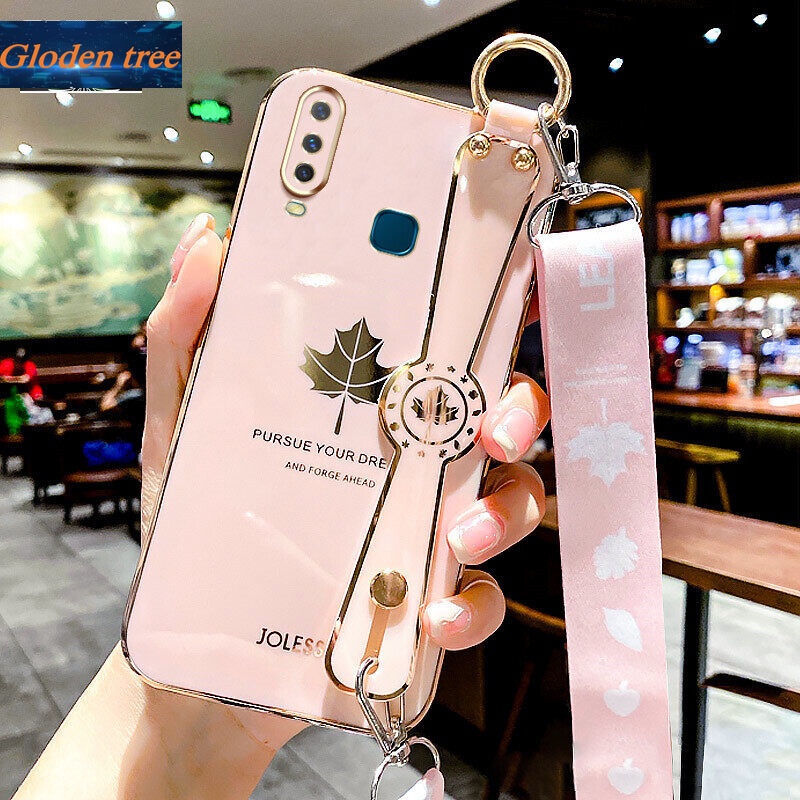 Case Motif Daun Maple Dengan lanyard Untuk Vivo Y11 2019 Y12 Y12i Y15 Y17