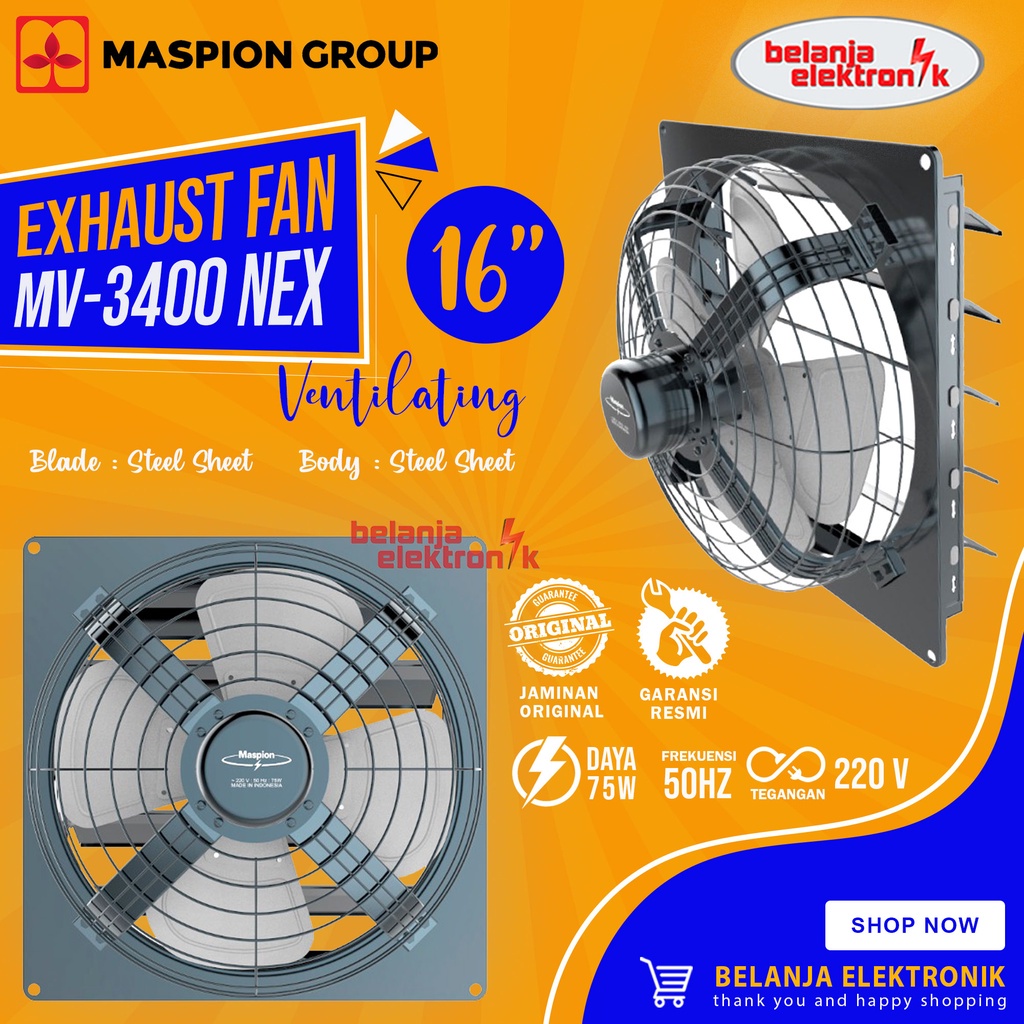 MASPION EXHAUST FAN DINDING HEXOS VENTILATING FAN 16 INCH MV-3400 NEX