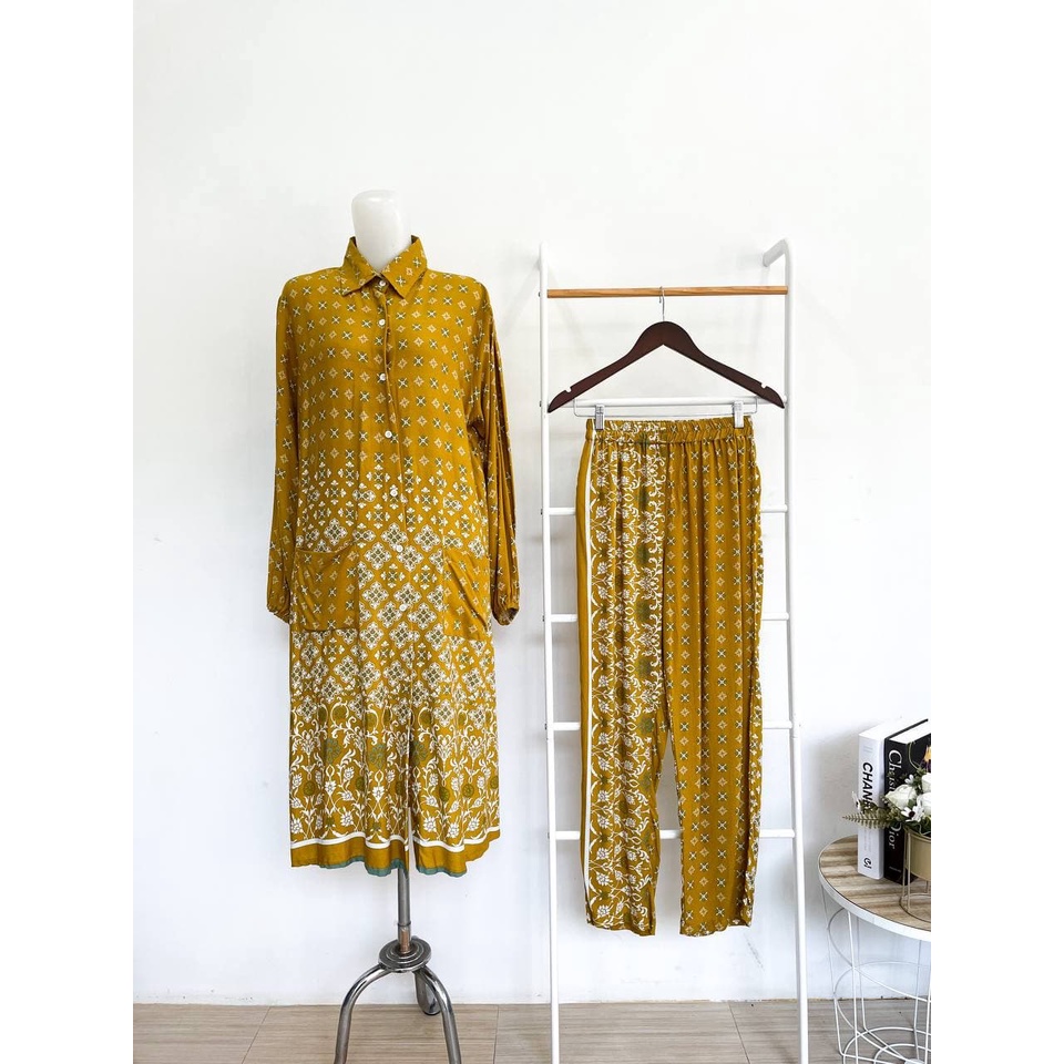 GHINI ETHNIC SET-MUSTARD