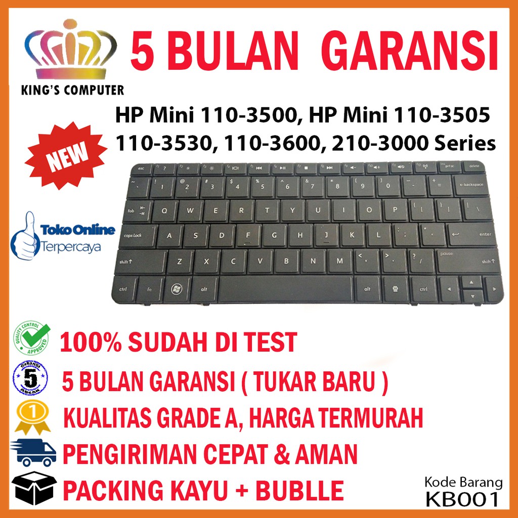 Keyboard Laptop (HITAM) HP Mini 110-3500 HP Mini 110-3505 110-3530 110-3600 210-3000 Series