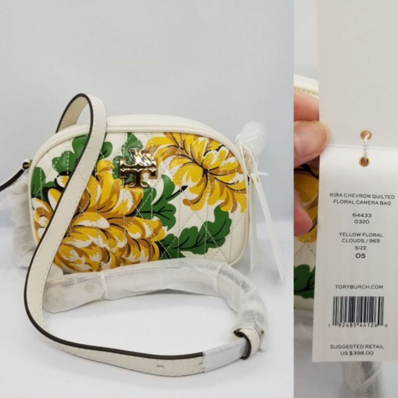 tory burch kira chevron quilted floral camera bag/tas tory burch original