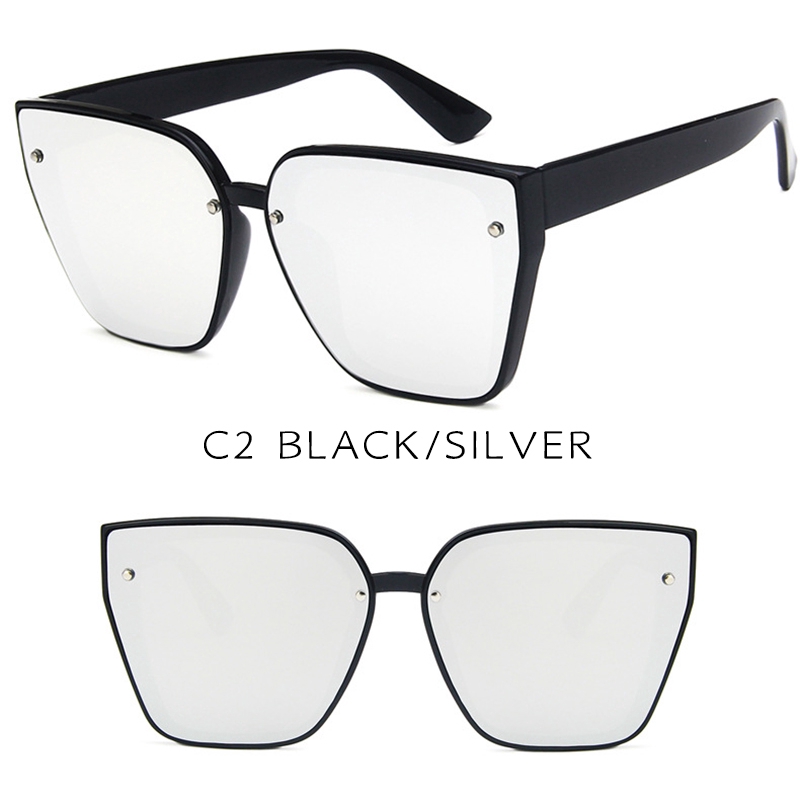 (YUZHU) Bayar di Tempat Korean Fashion Square Oversized Wanita Kacamata Mata Kucing Sunglasses Cat Eye