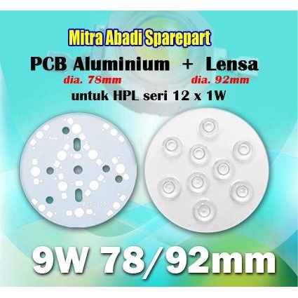 PCB LED Round Aluminium HPL 9W 78mm + Lensa 92mm