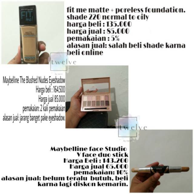 Fit me foundation maybelline / eyeshadow nudes maybelline / dou stick face maybelline