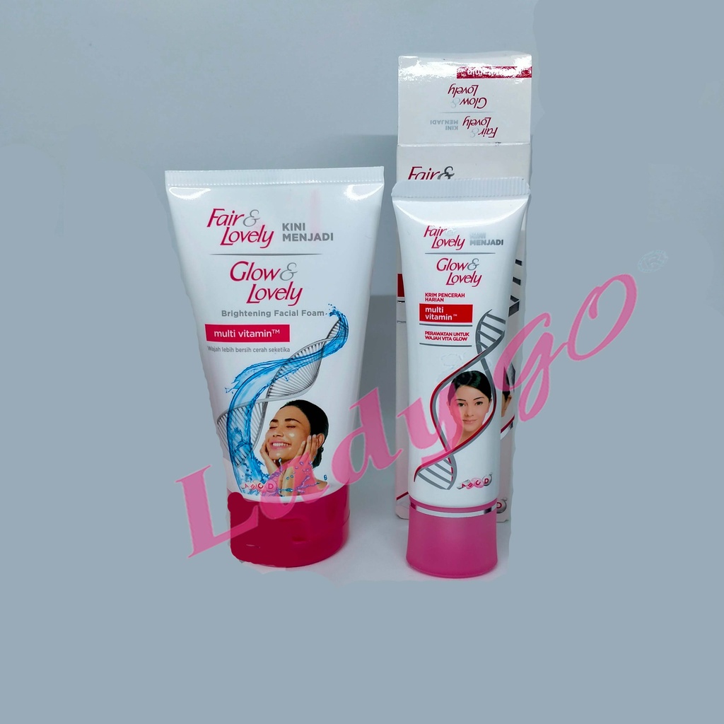 Paket 6in1 Fair&amp;Lovely-Glow&amp;Lovely Facial Foam 50gr+Krim Multivitamin 25gr+Krim Siang+Malam+Bedak Revlon 2in1+Maskara+Lipgloss Matte Ink