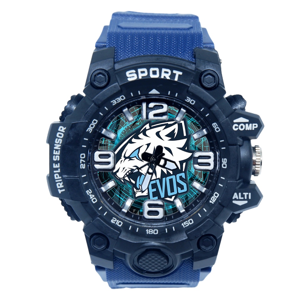 Jam Tangan Sport Cowok Anti Air Logo Mobile Legends Team EVOS / RRQ / Onic Blue Navy