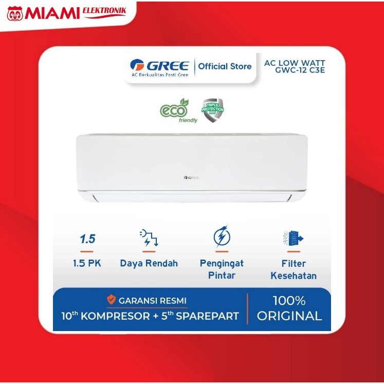 AC GREE GWC12C3E GWC-12C3E 1.5pk Low Watt Garansi Resmi