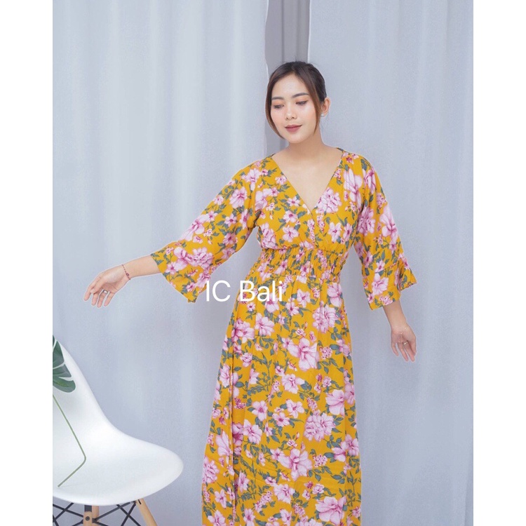 GROSIR DRESS MOZA LENGAN TEROMPET MOTIF TEROMPET MLT006