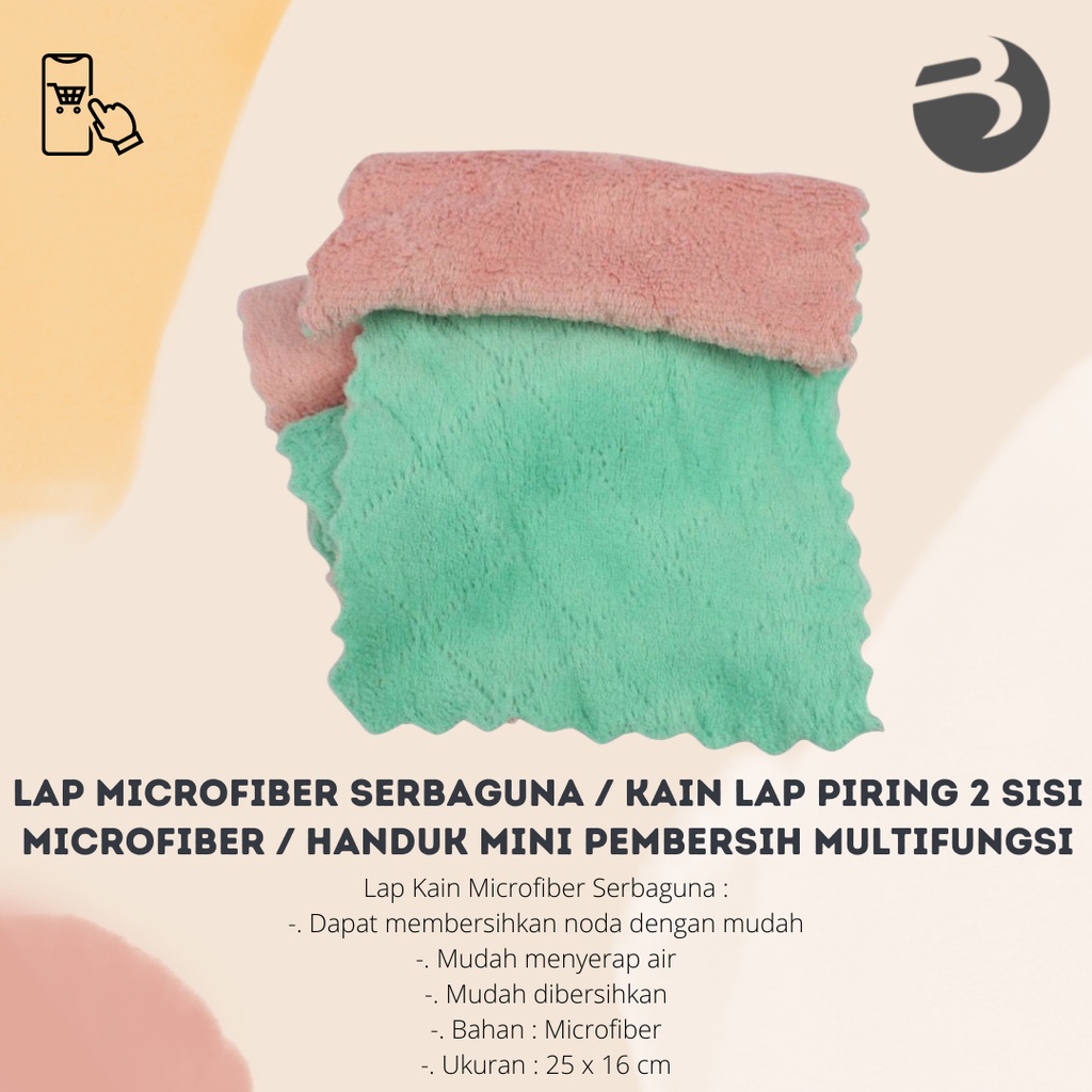 Lap Microfiber Serbaguna / Kain Lap Piring 2 sisi Microfiber / Handuk Mini Pembersih Multifungsi