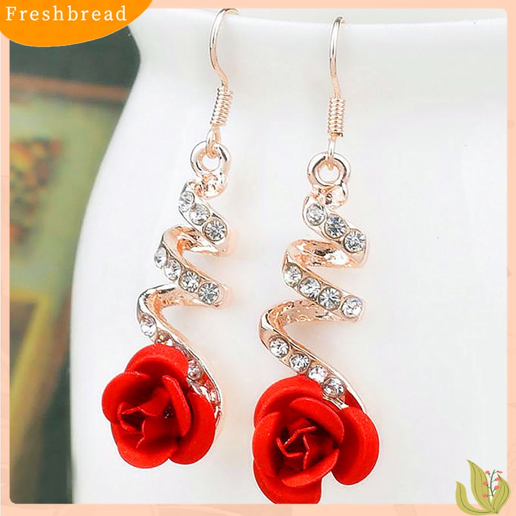 Terlaris 1 Pair Rose Flower Shape Women Earrings All-matched Elegant Spiral Long Dangle Earrings Jewelry Accessory