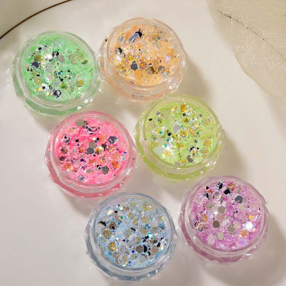 AUGUSTINA Agustina Hologram Kuku Decals Fashion Sparkly Nail Art Dekorasi Manicure Musim Panas Hexagon Nail Paillette