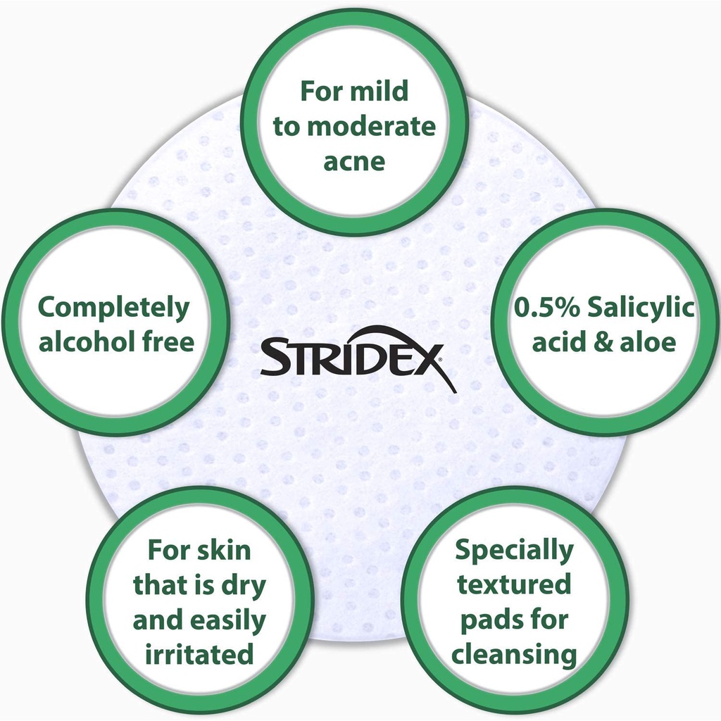 Stridex Salicylic Acid 0.5% With Acne Medication 55 Soft Touch Pads Cegah Jerawat Bebas Alkohol ORI USA