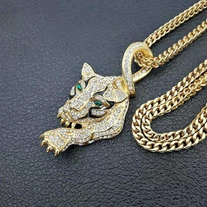 Kalung Liontin Hewan Singa Cheetah Warna Emas Untuk Pria