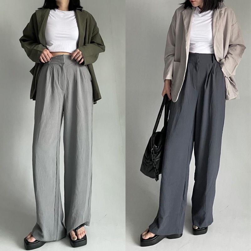 LOOSE PANTS/CELANA KULOT WANITA TERBARU/LONG PANTS/ CELANA CRINKLE HIGH WAIST