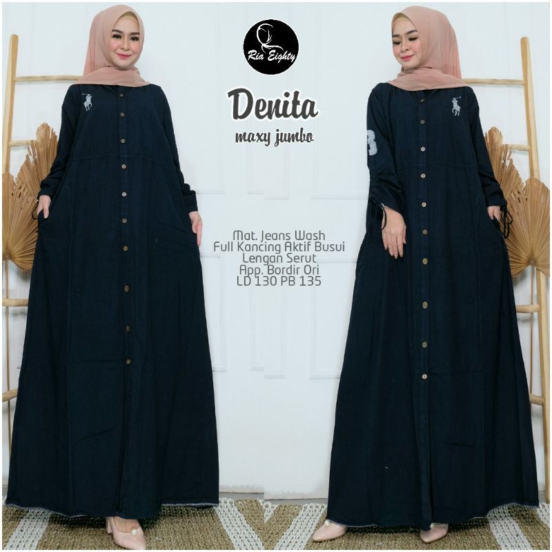 gamis jumbo bahan jeans wash Good quality