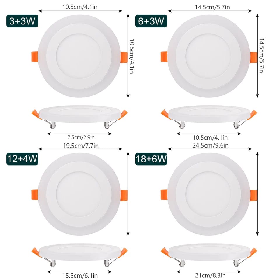 LAMPU DOWNLIGHT 2 WARNA  BULAT KOTAK PUTIH BIRU 16W 12W + 4W PANEL HIAS BULAT 3 STEP CEILING PLAFON INFOOR TANAM INBOW ROUND LIGHT MODEL GARIS CLASSIC 12 WATT 4 16W