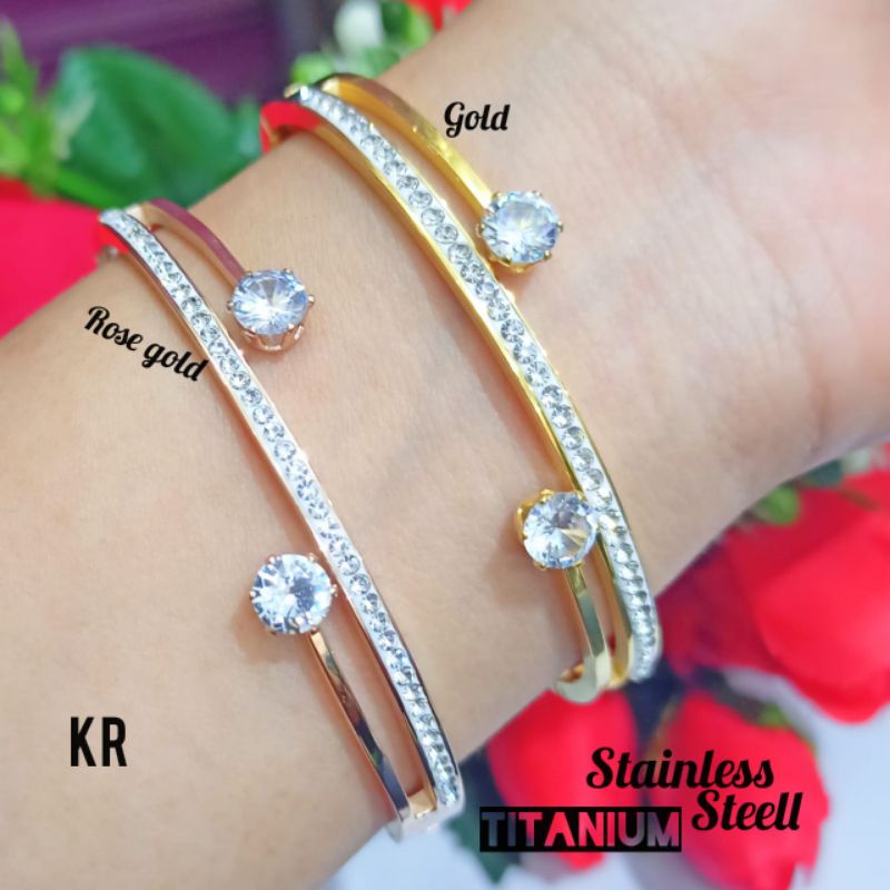 gelang wanita TITANIUM Bangkok elegan model permata zircon TIDAK LUNTUR/TIDAK KARAT/berkualitas(COD)