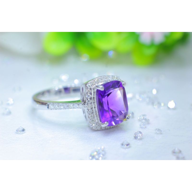 cincin berlian fashion wanita mata utama ametyhst/kecubung keliling full berlian eropa ring gold/ema