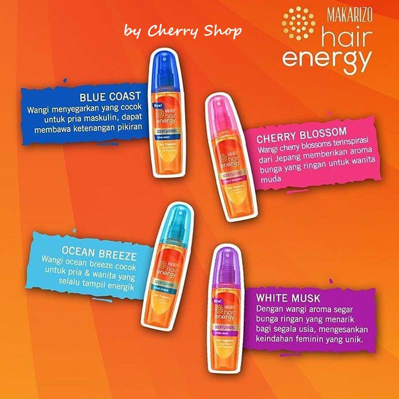 [9 VARIAN | READY] [100ML] Makarizo Hair Energy Scentsations Hair Fragrance Parfum Rambut Vitamin UV Protection | Cherry Blossom | White Musk | Fresh Bouqoute | Ocean Breeze | Blue Coast | Morning Dew