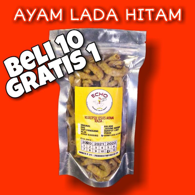 

KERIPIK USUS AYAM ECHO _ KRIPIK USUS AYAM KEMASAN 100g RASA AYAM LADA HITAM