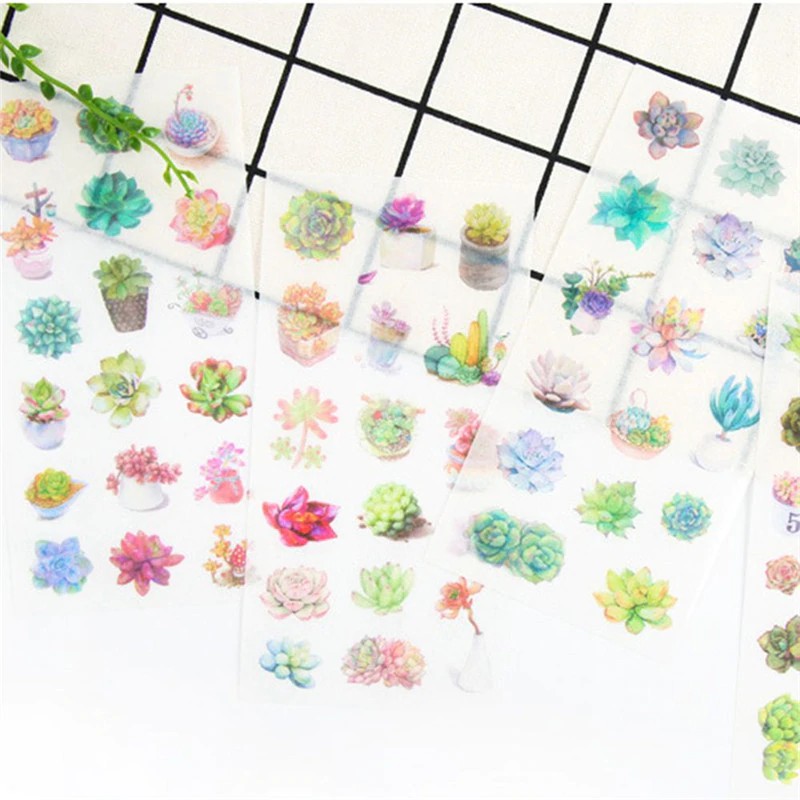 

INDORETAIL | 6 Pcs Kawaii Succulent Tanaman Stiker Lucu Jepang Dekoratif Diary Stiker Diy