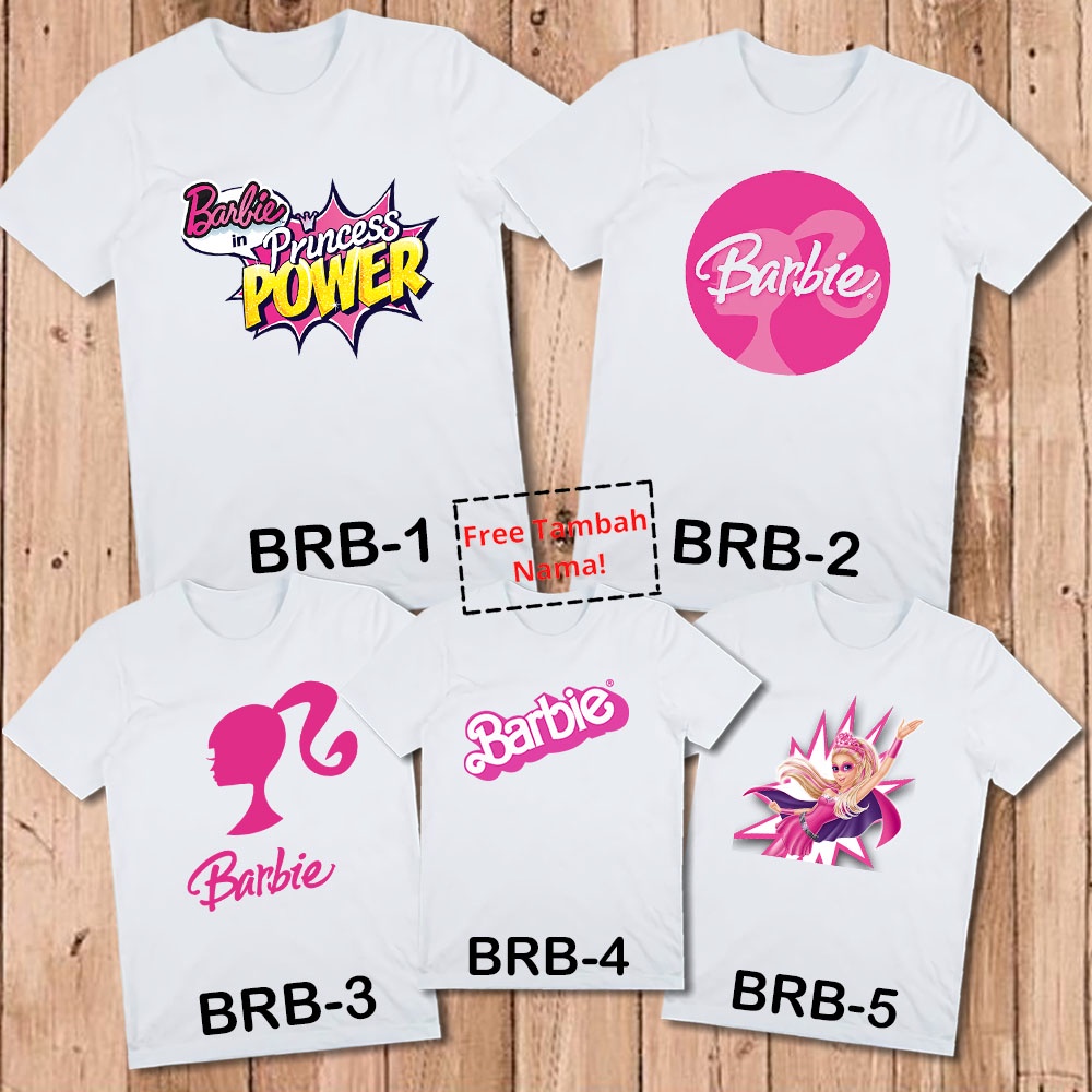Baju Kaos Anak Barbie Cewek Lengan Pendek / Panjang Couple Ibu dan Anak Perempuan (Free Nama)