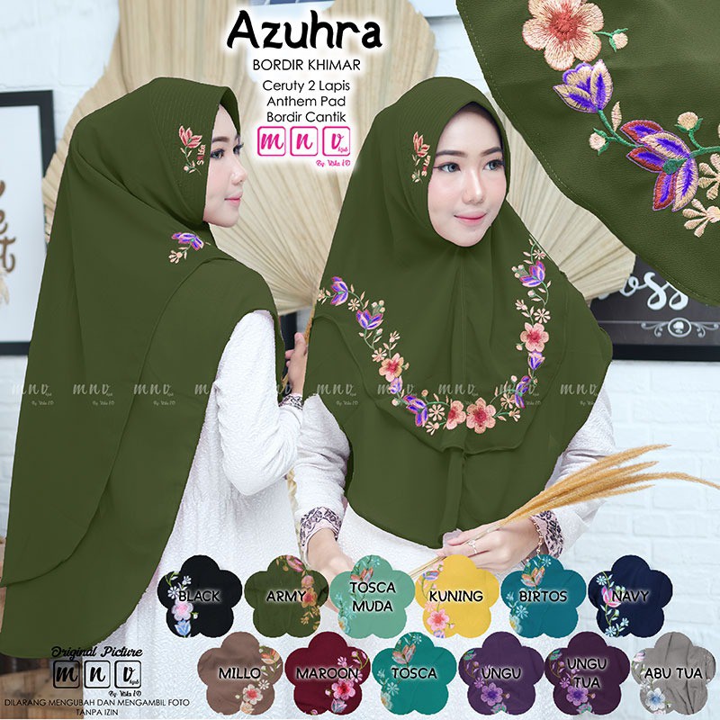 Azuhra Bordir Khimar Ceruty By MNV Hijab Khimar Ceruti Bordir Asli Sulam Khimar Bordir Cantik