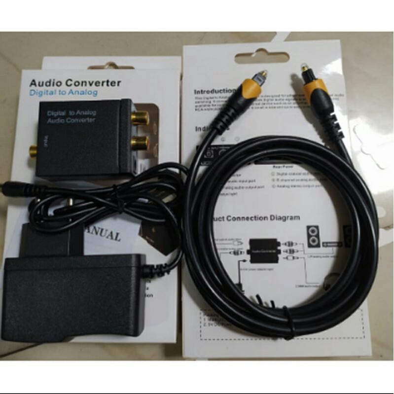 (COD) PAKET DIGITAL TO ANALOG AUDIO CONVERTER OPTICAL/COAXIAL TO RCA + KABEL TOSLINK OPTICAL OPTIC AUDIO 1.5M DARI TV KE SPEAKER AKTIF ORIGINAL