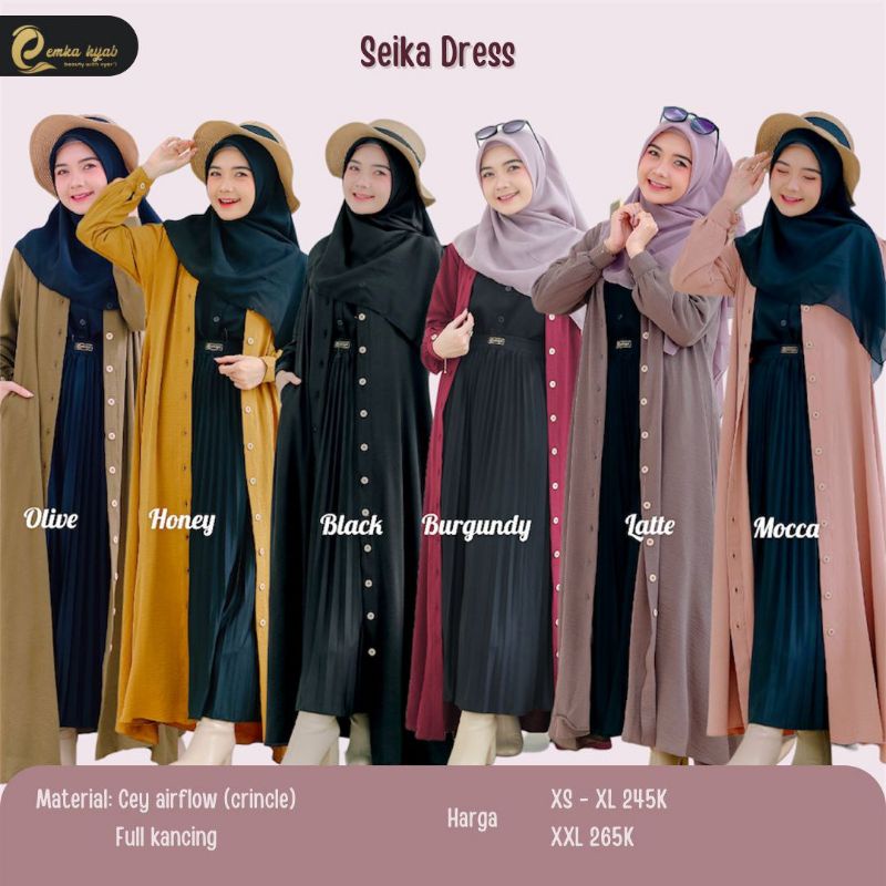 seika dress by emka hijab |dress simpel|cardi|gamis remaja|hijab