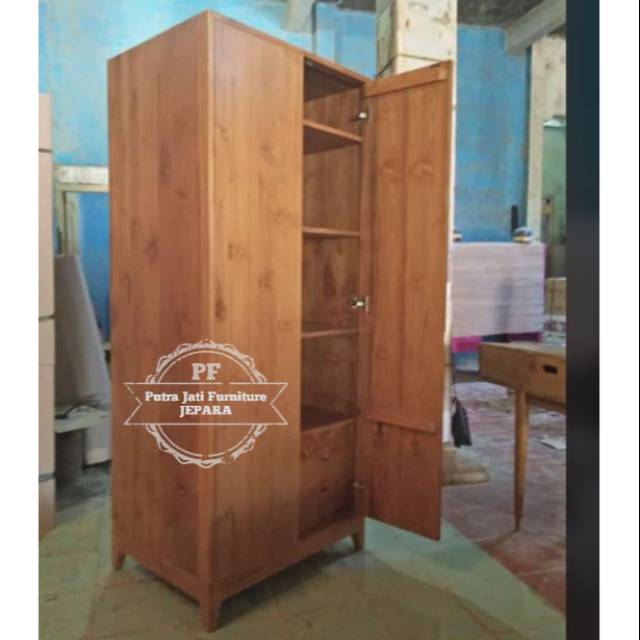 Lemari pakaian minimalis modern bahan kayu jati Almari 2 pintu Promo