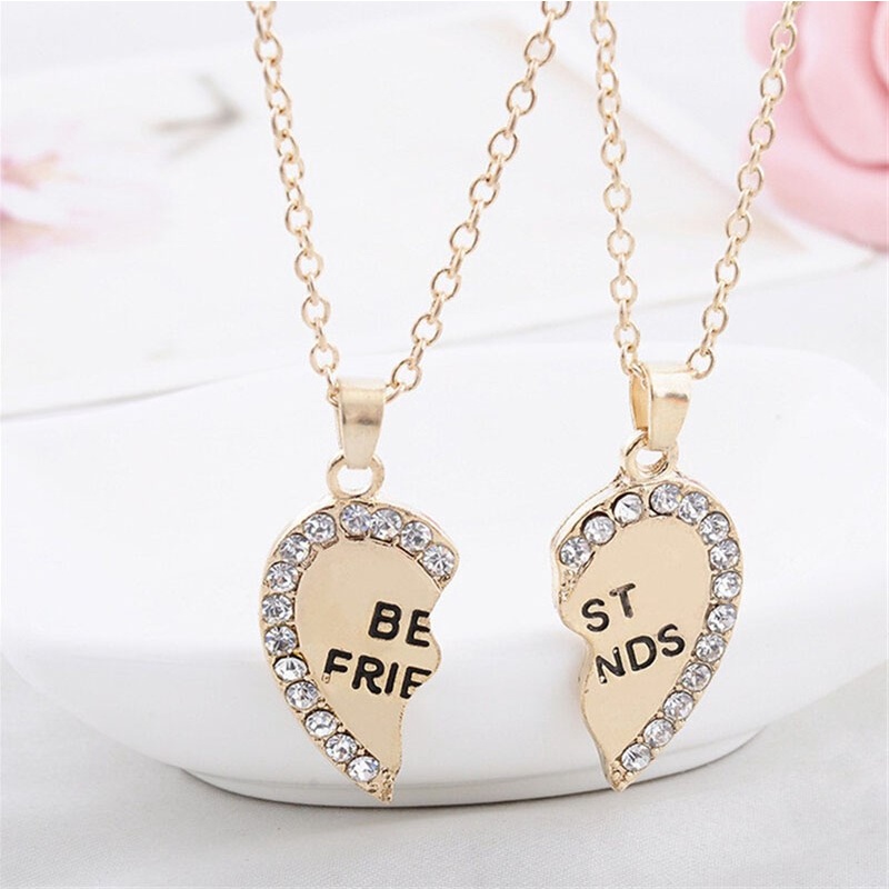 Kalung Rantai Dengan Liontin Hati Motif Tulisan Best Friends Untuk Wanita