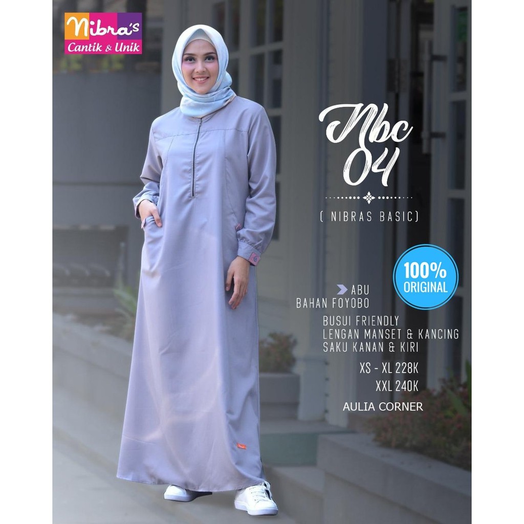 Gamis Wanita Syari Gamis Nibras NBC 04 Abu ORIGINAL Model Casual