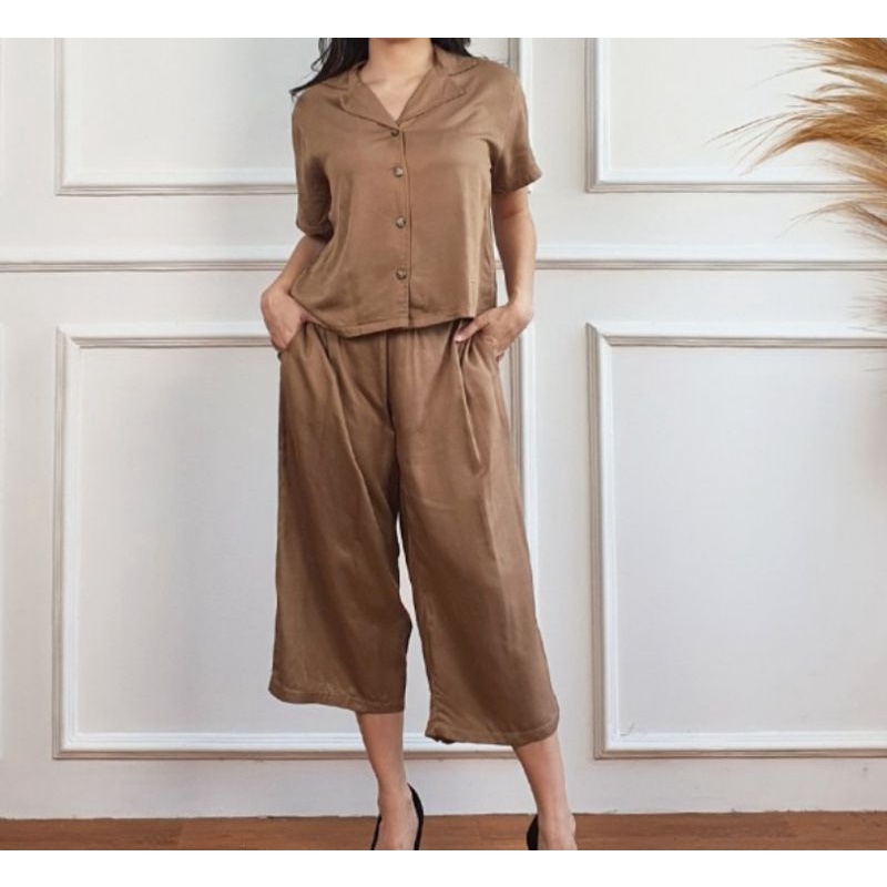 setelan wanita casual set cullote button blouse casual midi 8845 kulot atasan kerah santai kemeja ny