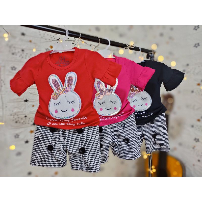 Setelan anak Perempuan usia 1-5 tahun BUNNY bahan Ducati Katun Spandek Premium