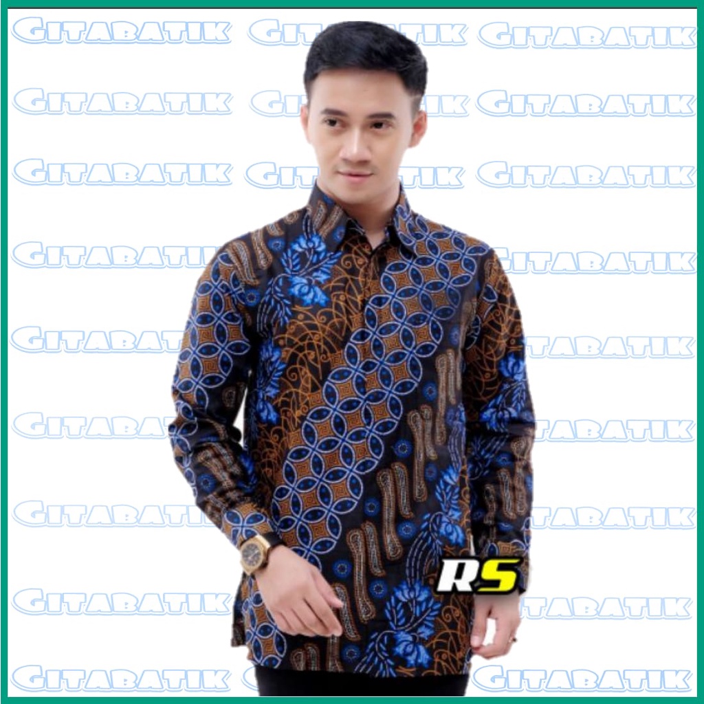 Batik Pria Lengan Panjang BATIK BERKAH HRB026 motif KERATONAN Kode 002 size M L XL XXL Reguler