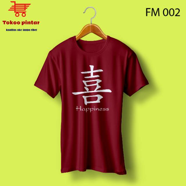 kaos Costum/ baju distro unisex pria/wanita Mandarin - happiness