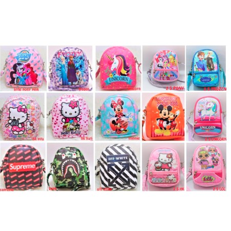( BAJ)TAS SELEMPANG ANAK CEWEK FASHION IMPORT TALI FULL PRINTING WATERPROOF LOL UNICORN HK FROZEN PO / TA025
