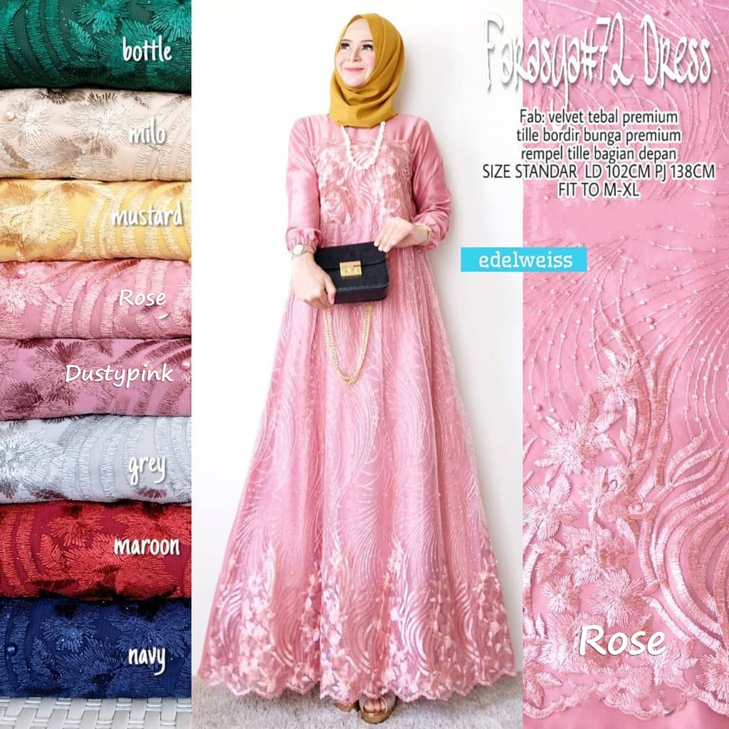 [REAL PIC] Gamis Brokat Tille Mutiara Dress Brokat Terbaru Gamis Brokat Lebaran Gamis Syar'i Farasya