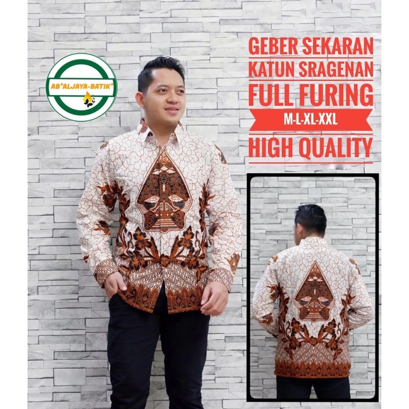 KEMEJA BATIK GEBER SEKARAN FULL FURING KATUN HALUS SRAGENAN SIZE M-XXL ASLI SOLO