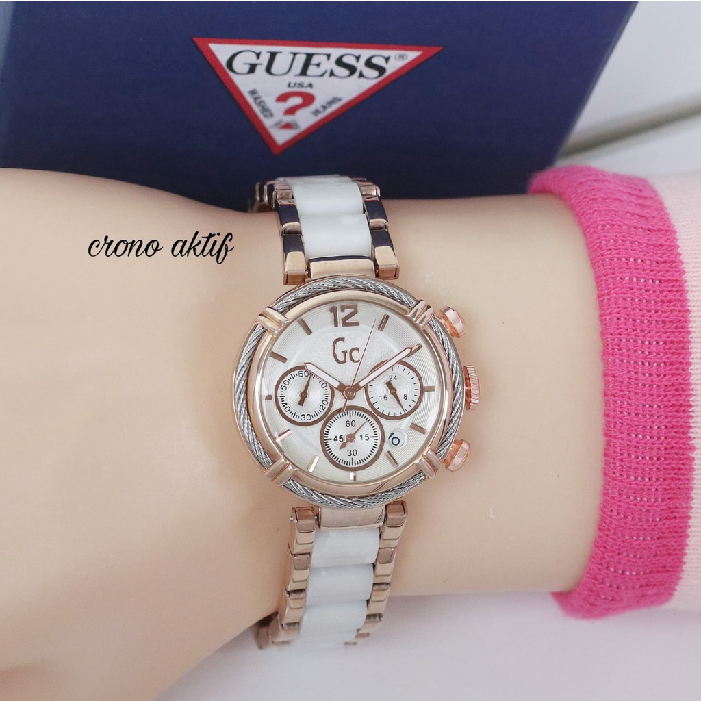 JAM TANGAN WANITA GC TANGGAL AKTIF TALI RANTAI KERAMIK