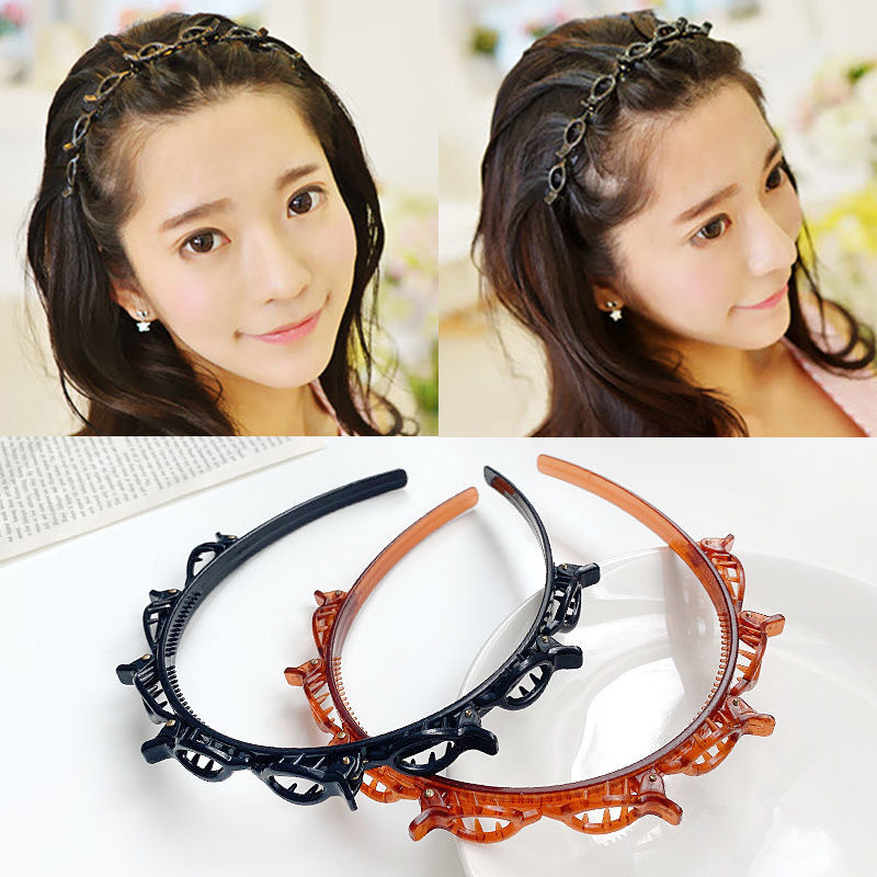 Women Hair Band Clip with Bangs Fixed Artifact Multi-layer Hollow Braided Hair Headband