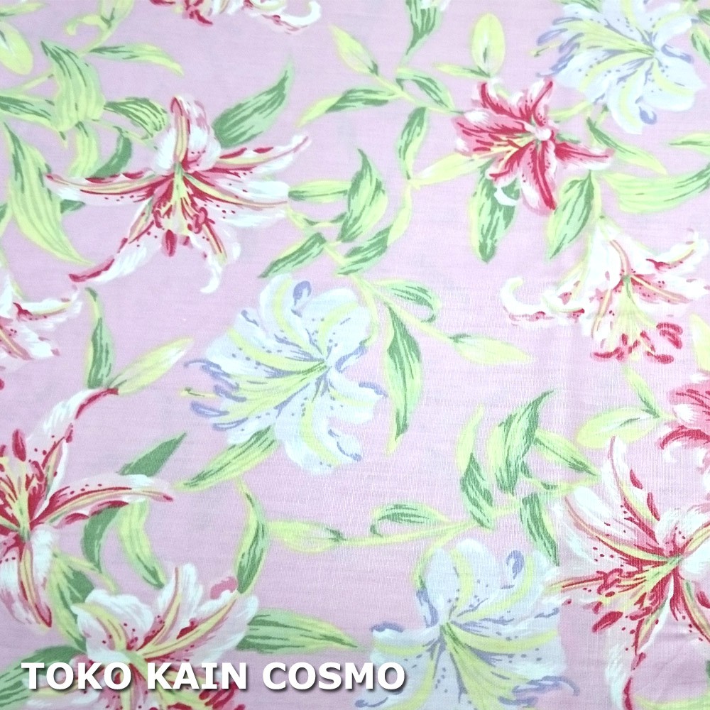 Kain Katun Jepang Twill Japan Design - Bunga Lily (Pink)