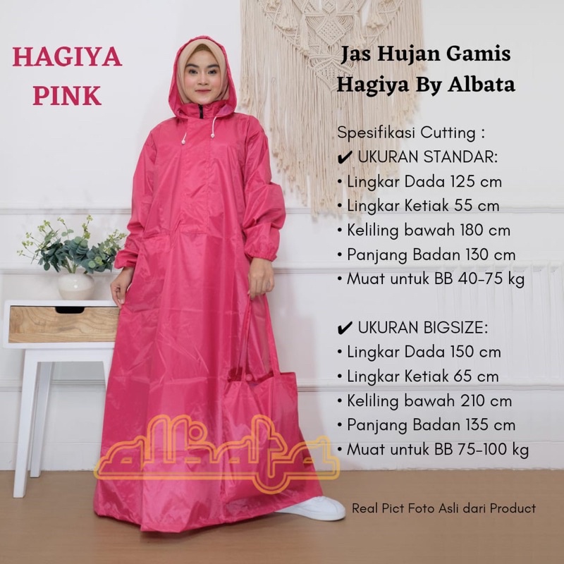 Jas Hujan Jumbo Wanita Model Gamis Hagiya Albata warna Pink