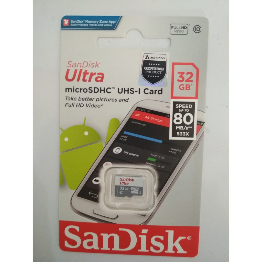 SANDISK ULTRA MicroSD 32GB 80MB/s UHS-I Memori Card SDHC - Garansi