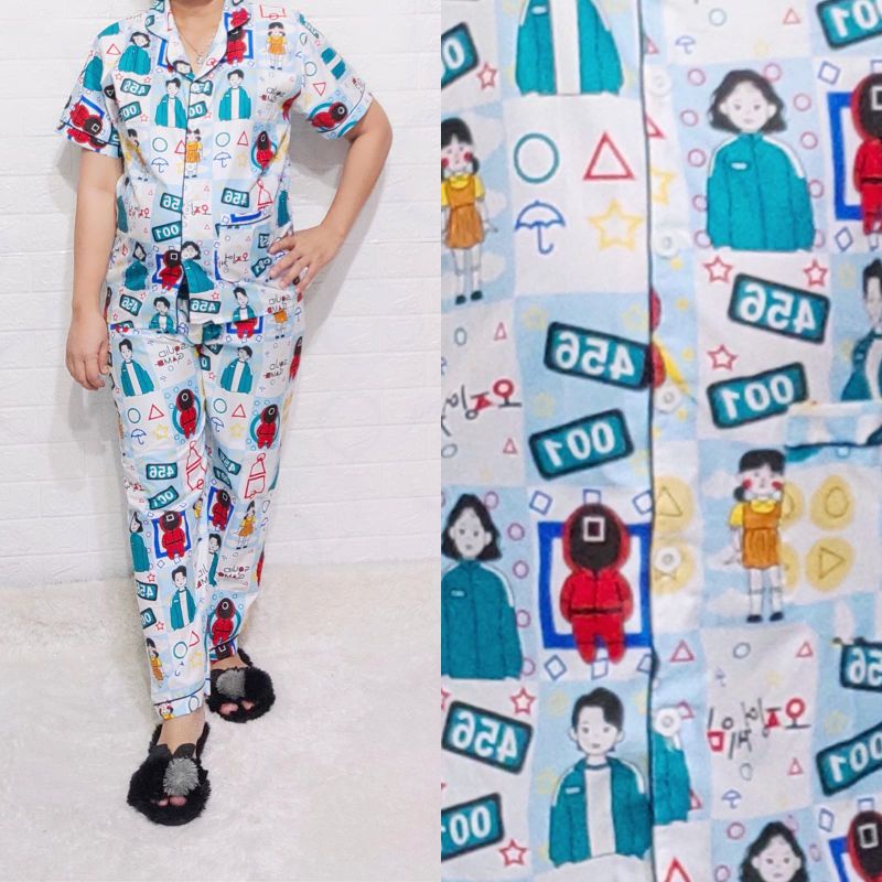 Baju Tidur Piyama Wanita Motif Squid Game Pajamas Katun  / Baju Tidur setelan Wanita katun CP dewasa Terbaru Bigsize Kekiniaan