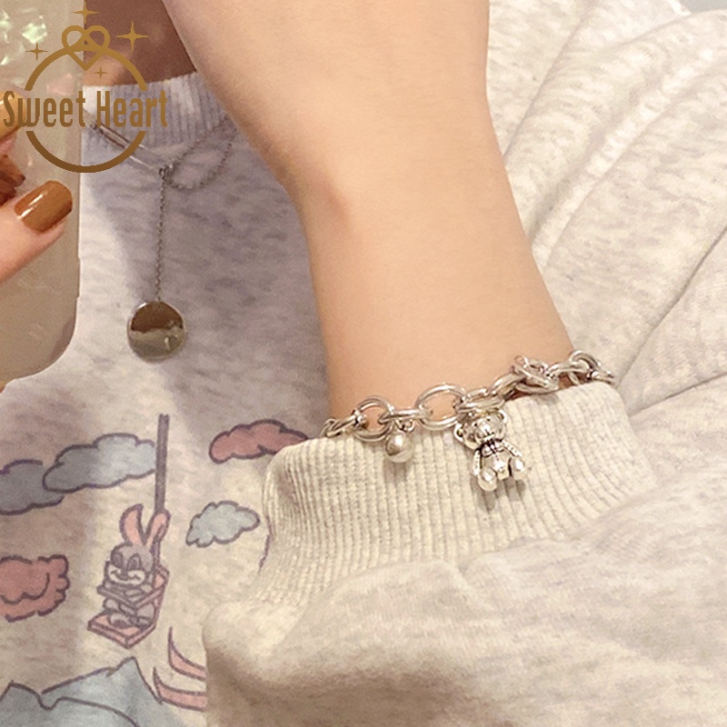 South Korea Simple Bracelets Female Ins Cold Wind Bracelet Girlfriend Bear Metal Texture Sweet Heart Jewelry