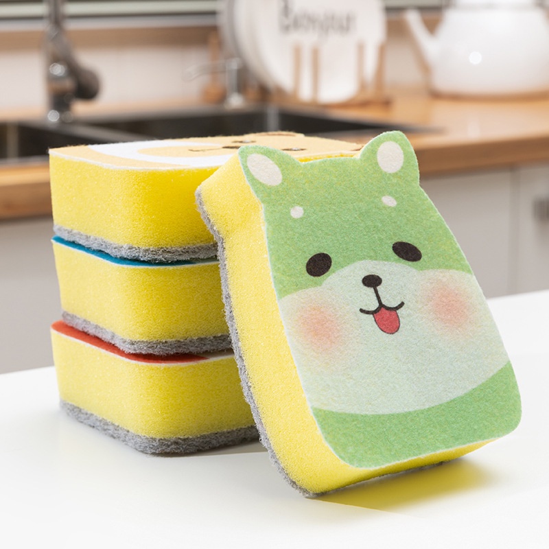 Animal Cartoon Patterns Multi-Purpose Scouring Pads Kitchen Cleaning Sponges / Home Cleaning Wash Tools