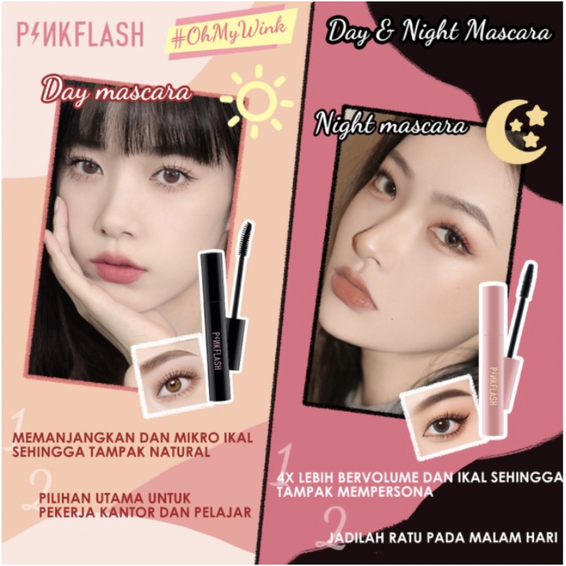 PINKFLASH Maskara Day Night Fiber Mascara Membuat Bulu Mata Lebih BerVolume PF007 PF017